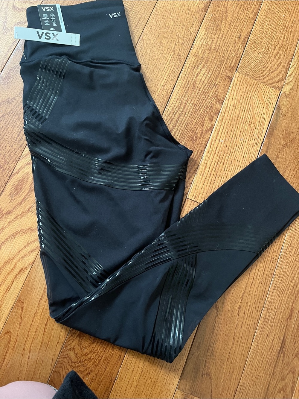 VSX Black High-Waist Leggings with Glossy Stripe Accents